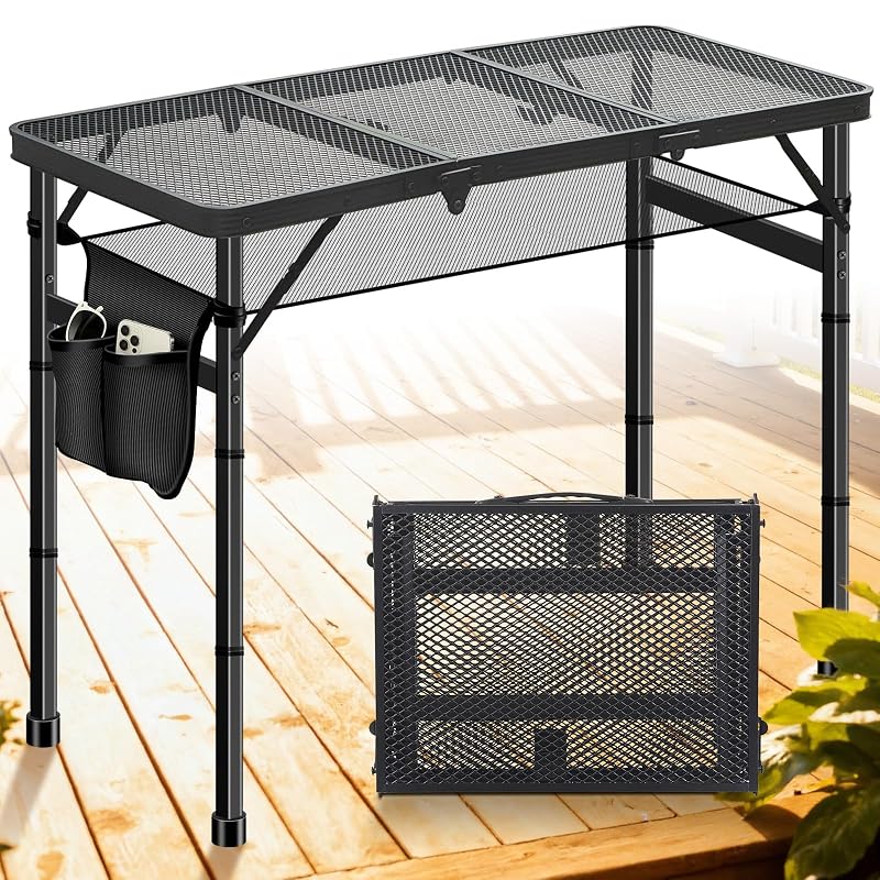 3ft Aluminum Folding Camping Table with 3 Heights, Stain-Resistant, 66 lb Capacity