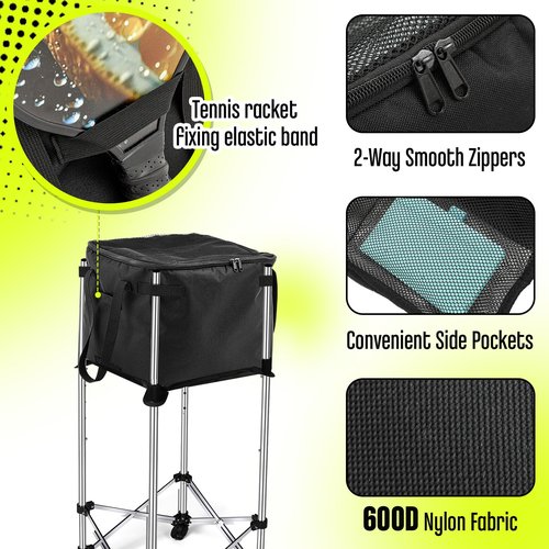 Aliceset Tennis Balls Hopper Tennis Ball Basket Picker Hopper Container with Side Pockets Lightweight Teaching Cart Bag for Picking and Storage Training Tool for Ball, Frame Not Included