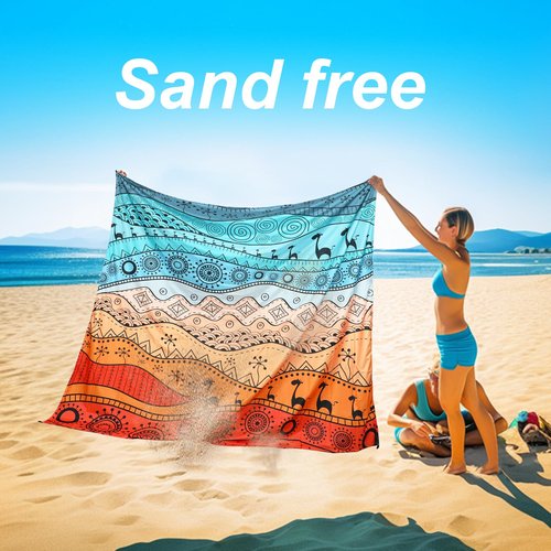 SKYREH Beach Blanket Waterproof Sandproof, 79" x 83" Extra Large Sand Free Quick Drying Beach Mat, Compact Outdoor Picnic Mat for Travel, Hiking, Camping (Bohemian)