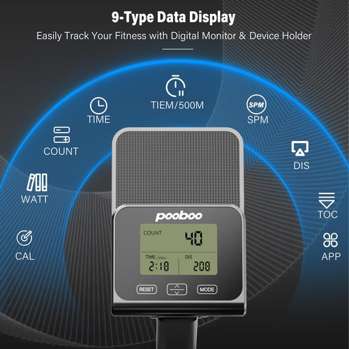 pooboo Full Motion Rowing Machines for Home, Dual Wind & Magnetic Resistance, Foldable Row Machine Up to 400LB Weight Capacity, 14 Levels of Quiet Resistance Rowers for at Home Exercise, App Supported