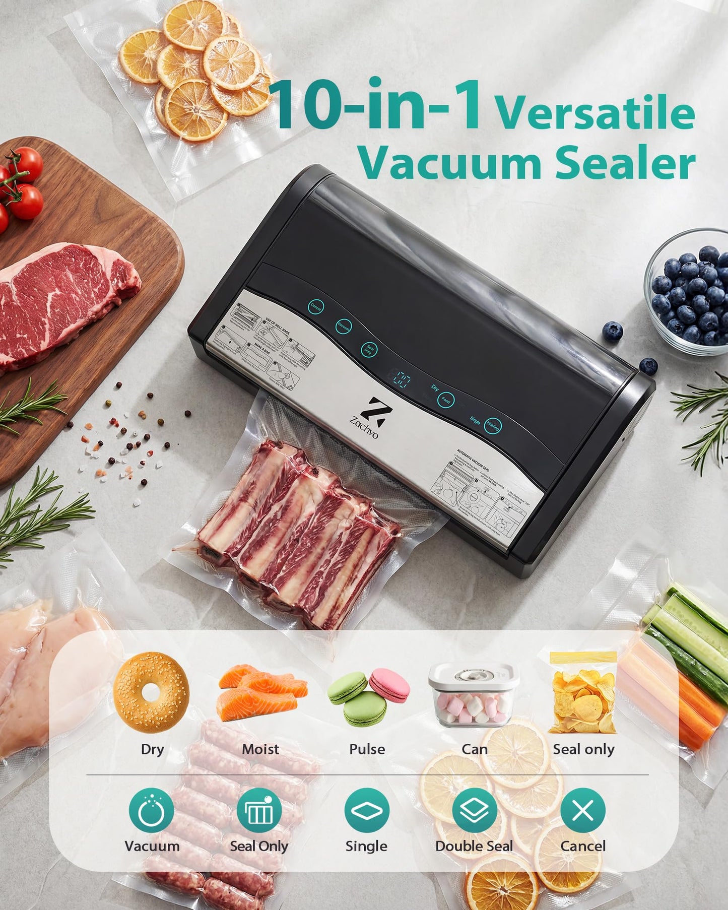 Vacuum Sealer for Food, 90kPa Auto Lock Food Sealer Machine, with Bag Rolls