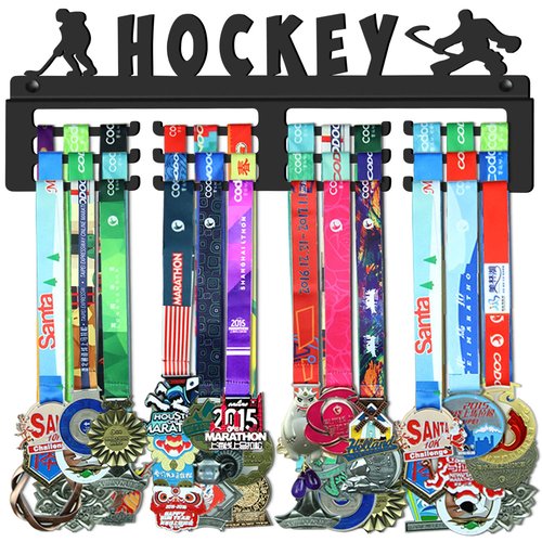 GENOVESE Medal Holder Display Hanger Rack for Hockey,Super Sturdy Black Steel Metal,Wall Mounted Over 50 Medals