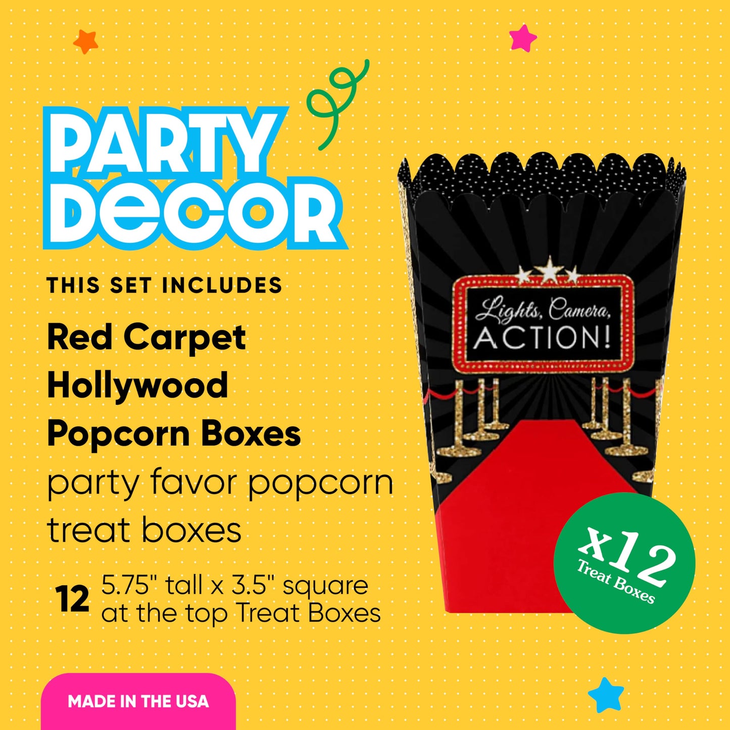 Big Dot of Happiness Red Carpet - Movie Night Party Favor Popcorn Treat Boxes, Like Being at the Theater, Small Party Favor - 12 Ct