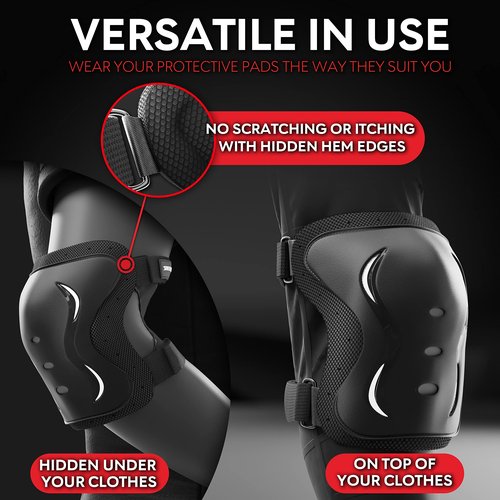 SKATEWIZ Knee and Elbow Pads Adult - Impact Size M Black - Skating Protective Gear Adult - Knee Pads for Women Roller Skating Skateboard Scooter - Skate Protective Gear for Men & Women