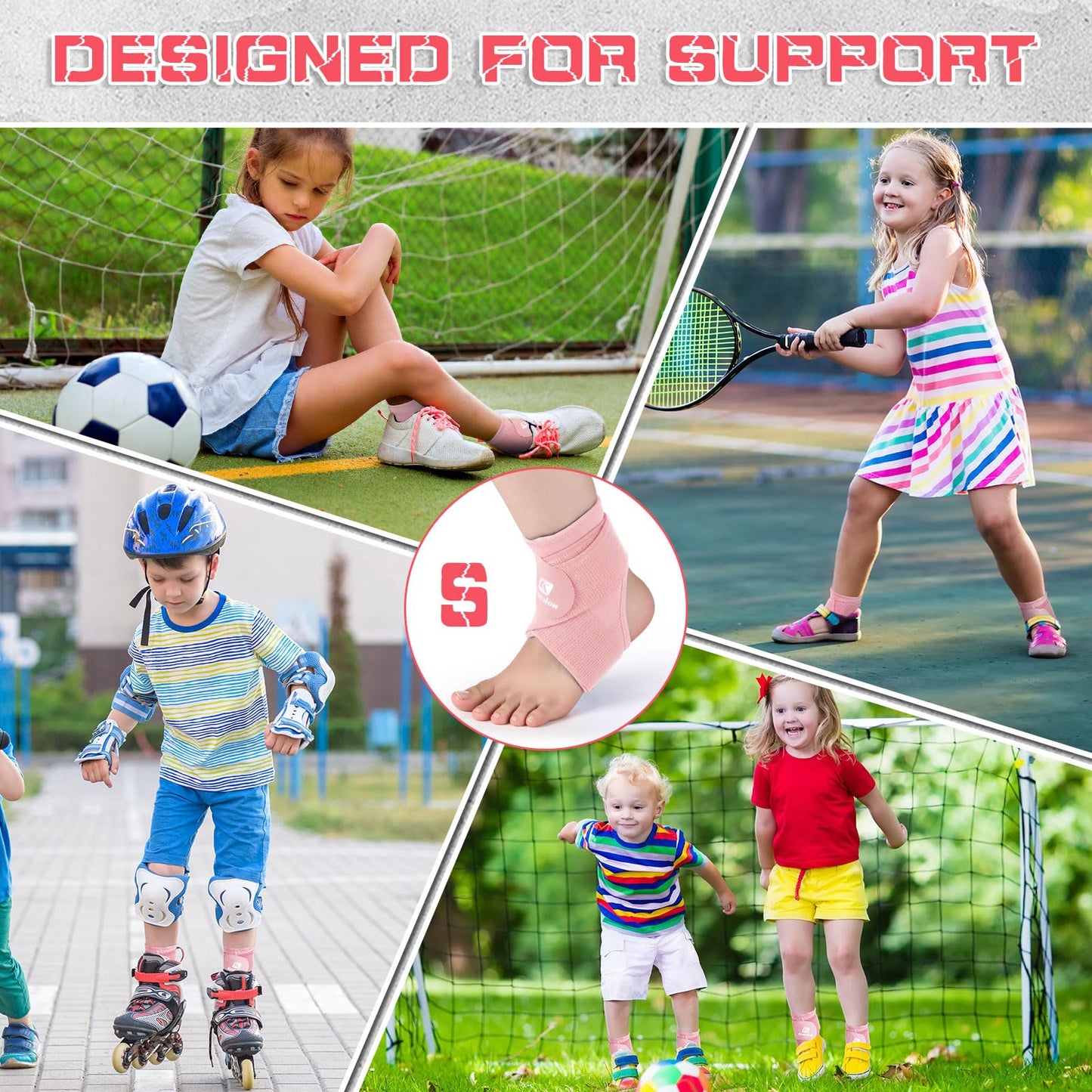 Honoson 2 Pcs Ankle Brace Kid Ankle Support Youth Neoprene Lace up Compression Sleeve Foot Brace Stabilizer with Adjustable Strap for Sport Sprained Plantar Fasciitis Achilles Tendonitis(Pink,S)