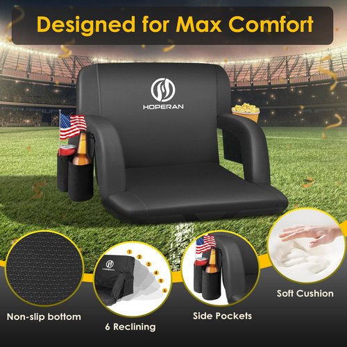HOPERAN 25" Stadium Seats for Bleachers with Back Support, Half-fold Portable Bleacher Chairs with Back and Cushion, 600D Waterproof Reclining Extra Wide Bleacher Seat for Outdoor Sports