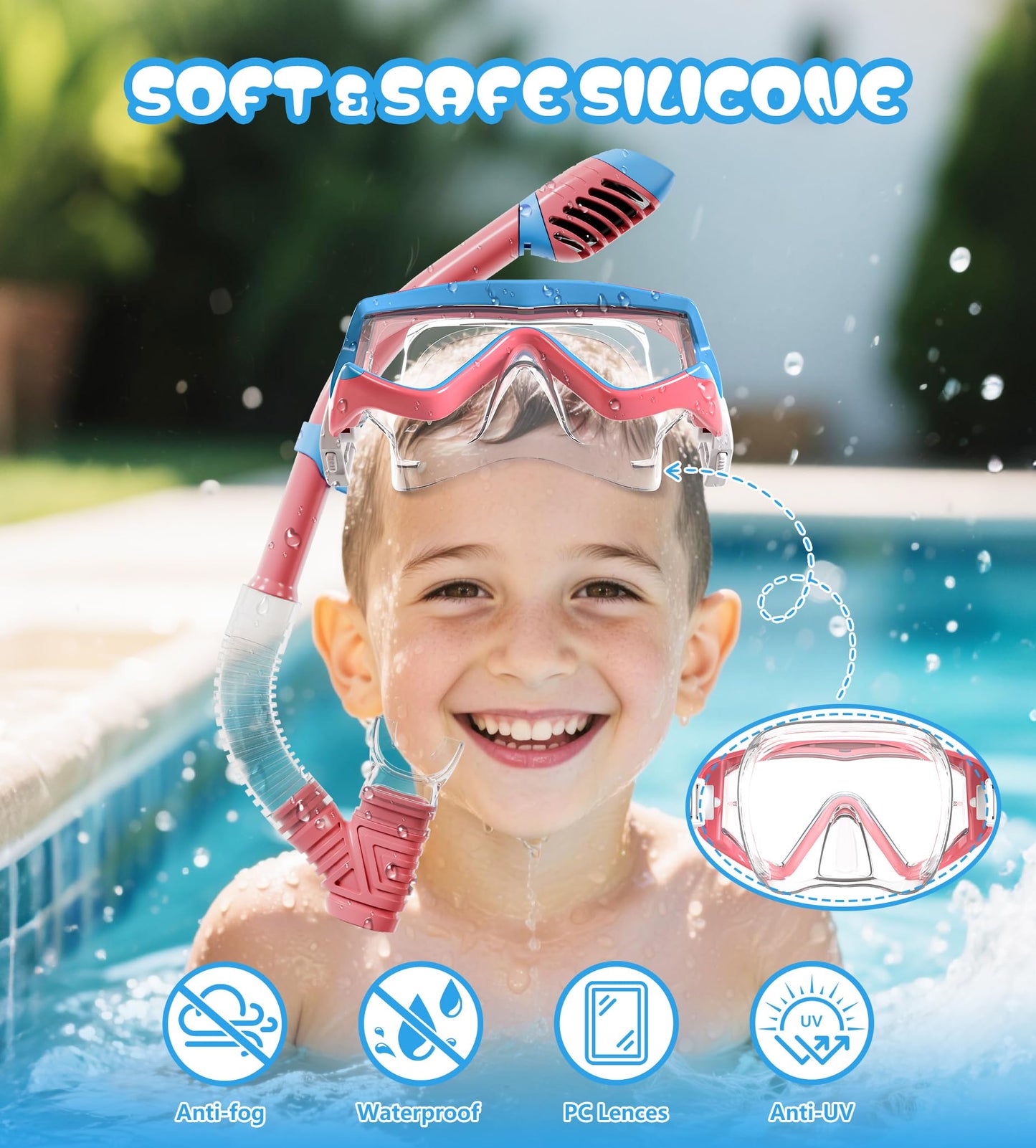 Aegend Snorkeling Gear for Adult Kid - Anti-Fog Mask with Top Dry Valve