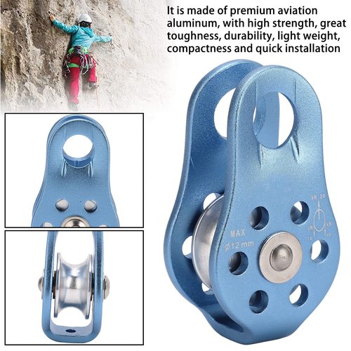 Climbing Single Pulley, Light Blue Fixed Eye Single Rope Pulley for Hauling, Rigging, Climbing, Aloft Work, Rappelling