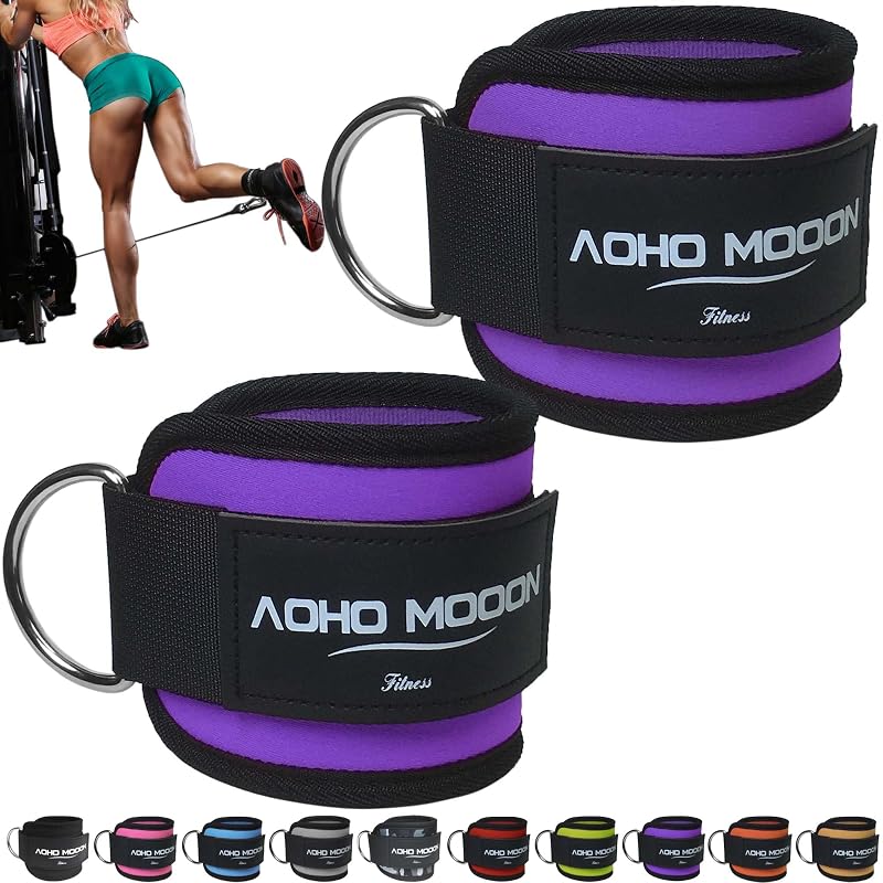 Purple Ankle Straps for Cable Machines — Heavy-Duty Livingsfit Style, 8mm Neoprene Padding