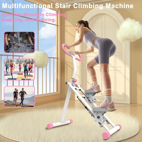 Vertical Climber Machine, Stair Stepper for Home with Adjustable Handlebar, Full-Body Workout Equipment, Stable Frame Cardio Fitness Stepper (Pink)