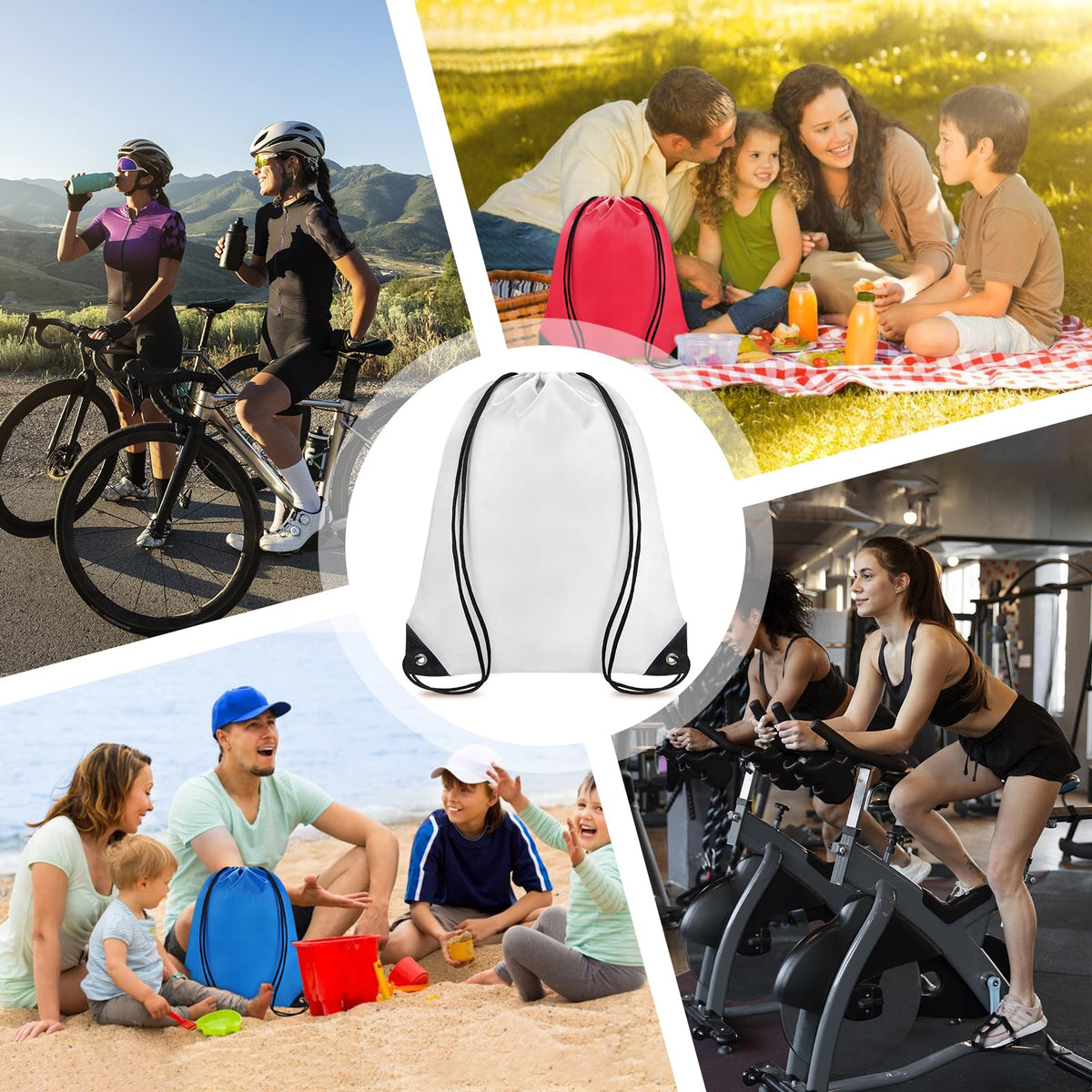 Grneric Drawstring Backpack Bulk 28 PCS Drawstring Bags String Backpack Cinch Bag Sackpack for Men Women Gym (White)