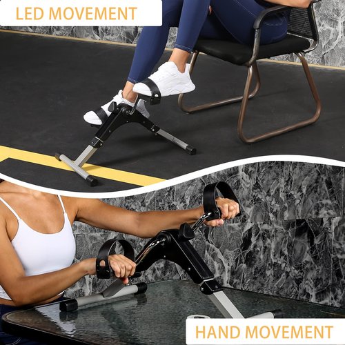 Dual-Purpose Mini Under Desk Bike Exerciser with LCD Monitor, Dual-Motion Pedals for Arms & Legs, Quiet Office Fitness Equipment, Portable Cycle Machine for Home/Work, Black