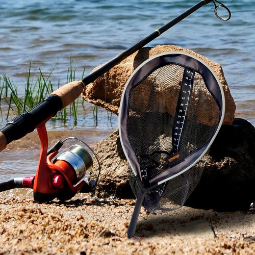 Aventik Fly Fishing Net Landing Trout Net with Ruler Tackle Bag Lightweight Rubber-Coated Mesh Nets with Non-Slip Handle Fly Fishing Gear 18 x 13 inch Hoop 7.5 inch Handle (Gunsmoke)