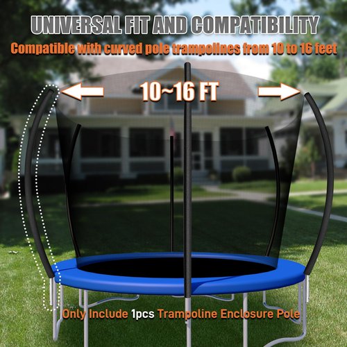 Suninlife 1PCS Trampoline Curved Pole, Universal Trampoline Pole Replacement Enclosure Pole to Fit 8-16FT Curved Pole Trampoline Frame, Includes Foam Sleeve and Hardware for 2 Installation Options