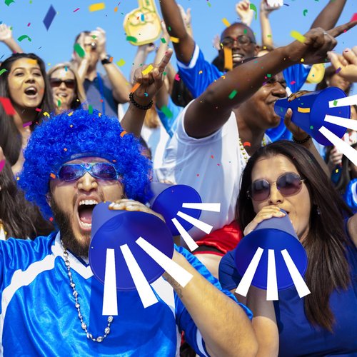 Hedume 12 Pack Cheer Megaphone, Plastic Blue Megaphone Party Accessory for Sports Cheers, Sports Match Game, Director Prop, Party Favors, Party Noisemaker, School Outdoor Activities Cheerleading