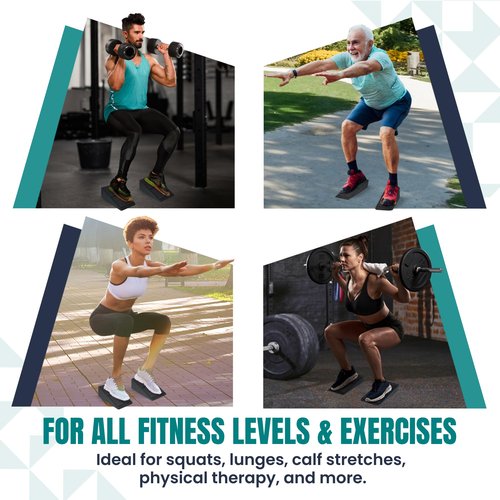 NexFit Adjustable Squat Wedge Block - Set of 3 Portable Slant Board for Squats, Calf Stretch, Weightlifting & Physical Therapy | Supports 520 lbs, Multi-Angle 8.5°, 17°, 34° for Gym & Home Workout