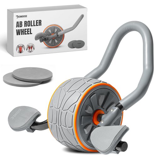 DMoose Fitness Ab Roller Wheel with Elbow Support & 2 Knee Pads - Abdominal Exercise Trainer for Core Strength Training - Ultimate Abs Workout Equipment for Home and Gym - Ab Machine for Men & Women (Grey)