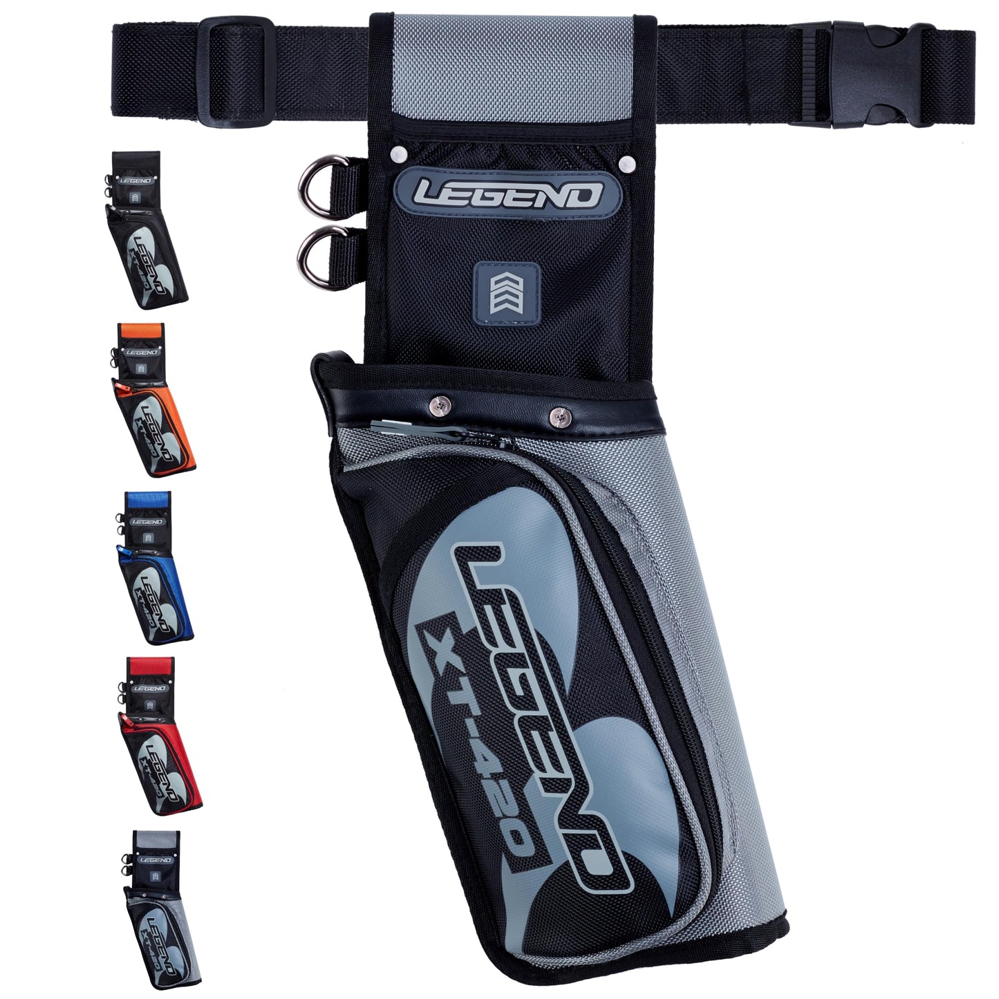 Legend XT420 Arrow Quiver - Quiver Arrow Holder, Archery Quiver with 3 Arrow Tube, Durable Nylon Hip Quivers with Multiple Pockets for Archery Accessories, Score Card & Tools - Right Handed, Grey