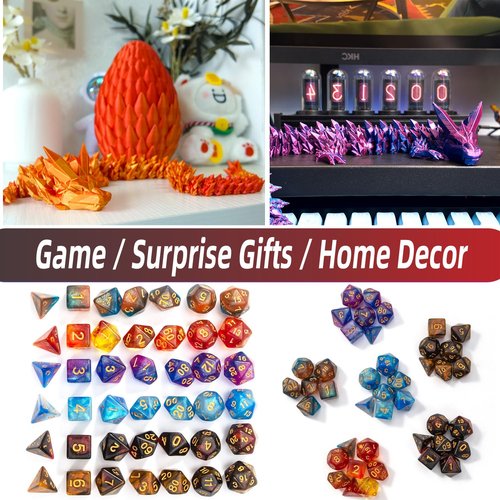 DND Dice Set (7 Pieces) and 3D Printed Dragon Egg, Fidget Toys, Surprise Egg and Polyhedral Dice Set With Gift Box, Playing Game for RPG DND MTG