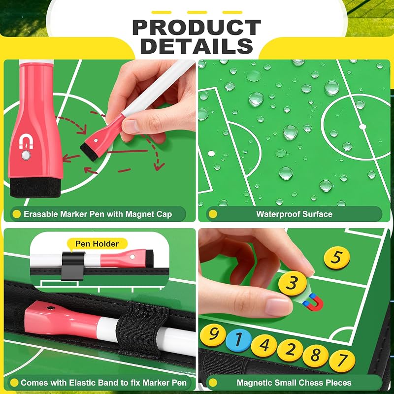 Foldable Soccer Coaching Board with Handle - Dual-Sided Magnetic Playboard (Variation: Soccer)