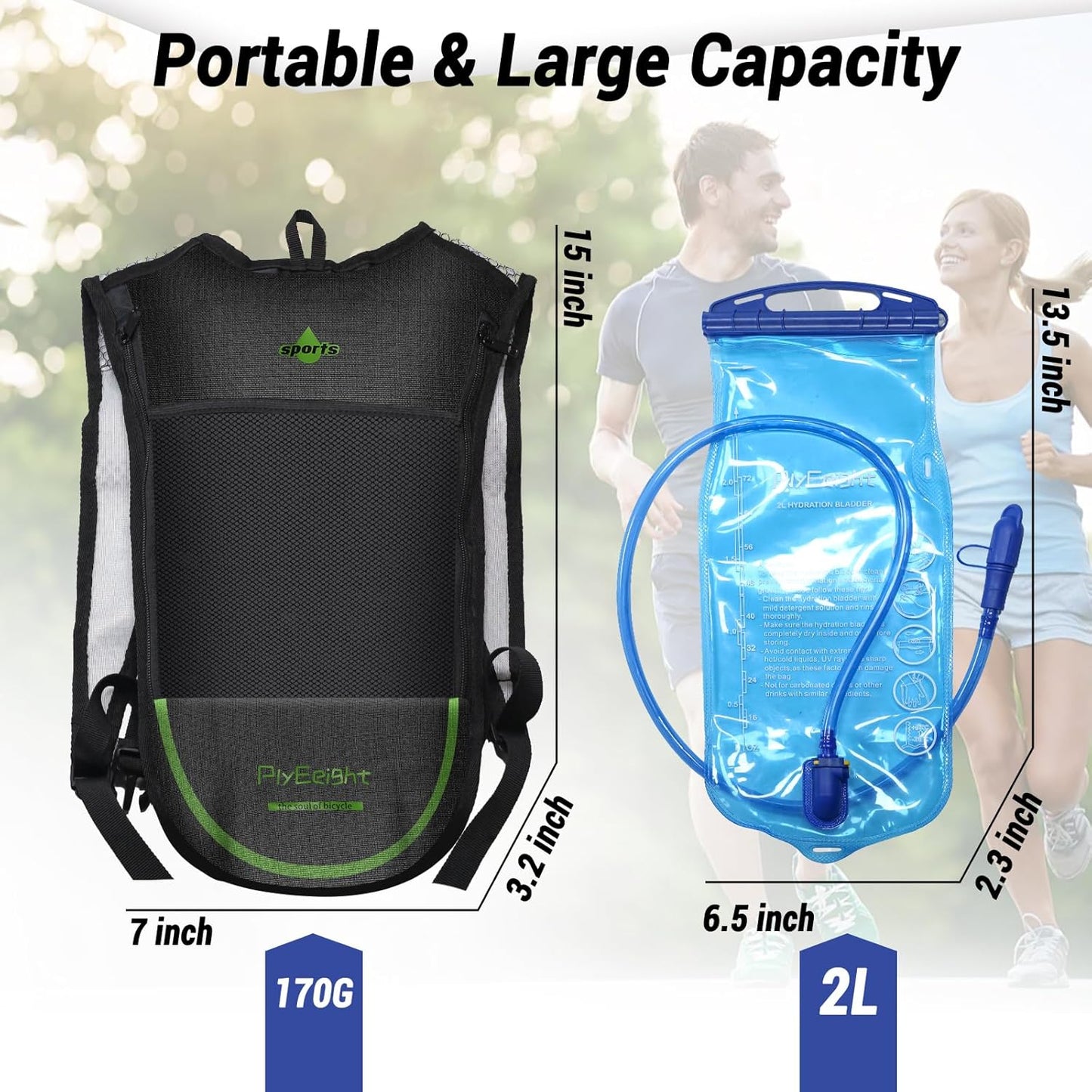 2Pack Hydration Backpack for Hiking with 2L Hydration Bladder - Lightweight Hydration Pack with Big Storage for Kids Women Men Hiking Cycling Camping Running