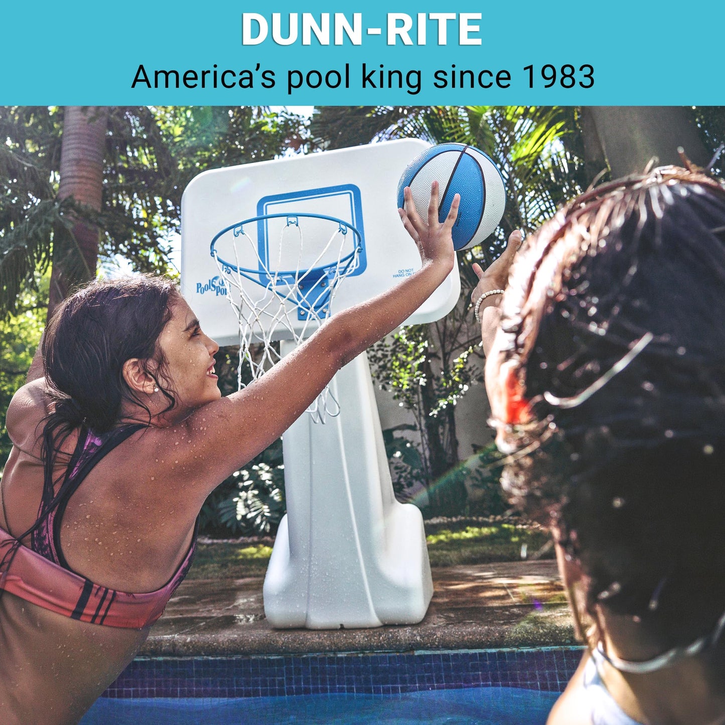 Dunn-Rite PoolSport Swimming Pool Basketball Hoop w/Ball, Base, & 13.5 Inch Stainless Steel Rim