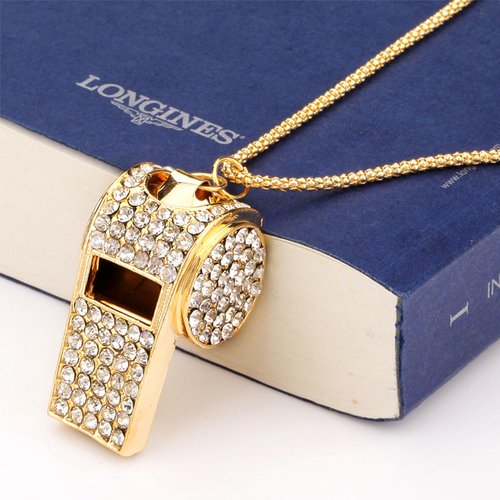 UGpine Shining Crystal Rhinestone Bling Whistle with Keychain for Referees, Coaches, Teachers, Police, Training (Gold)