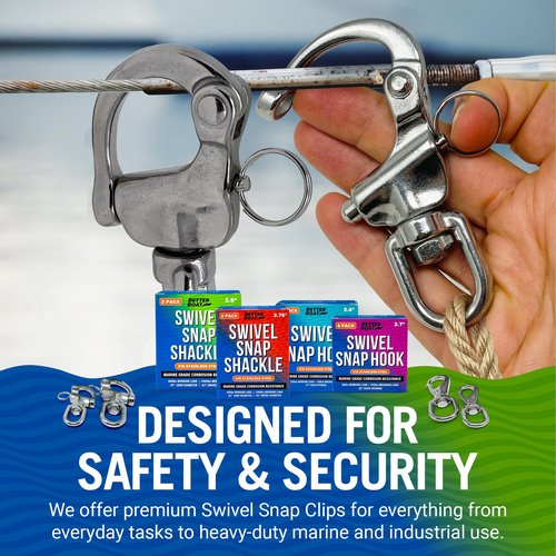 Better Boat Stainless Steel Quick Release Snap Shackles, 2-Pack, 3.5", 316 Marine Grade, Swivel Shackle for Sailing Rigging, SCBA Mask Clips, Spinnaker Halyard, and Sailboat Hardware