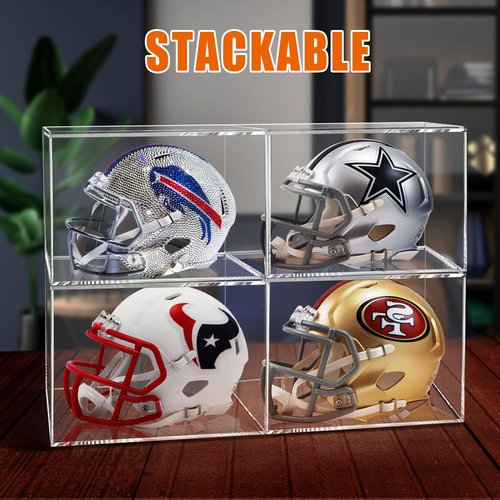 Mini Helmet Display Case, Clear Acrylic Display Cases for 1/2 Football Baseball Helmet Showcase, UV Protection Mini Helmet Storage Box – 1 Pack