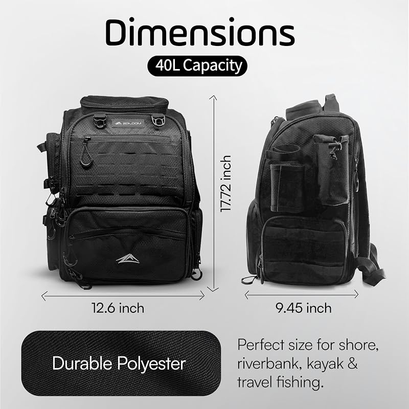 Waterproof Fishing Backpack with Rod Holders - 40L Tackle Bag with Rain Cover (Variation: Fishing Backpack Only)