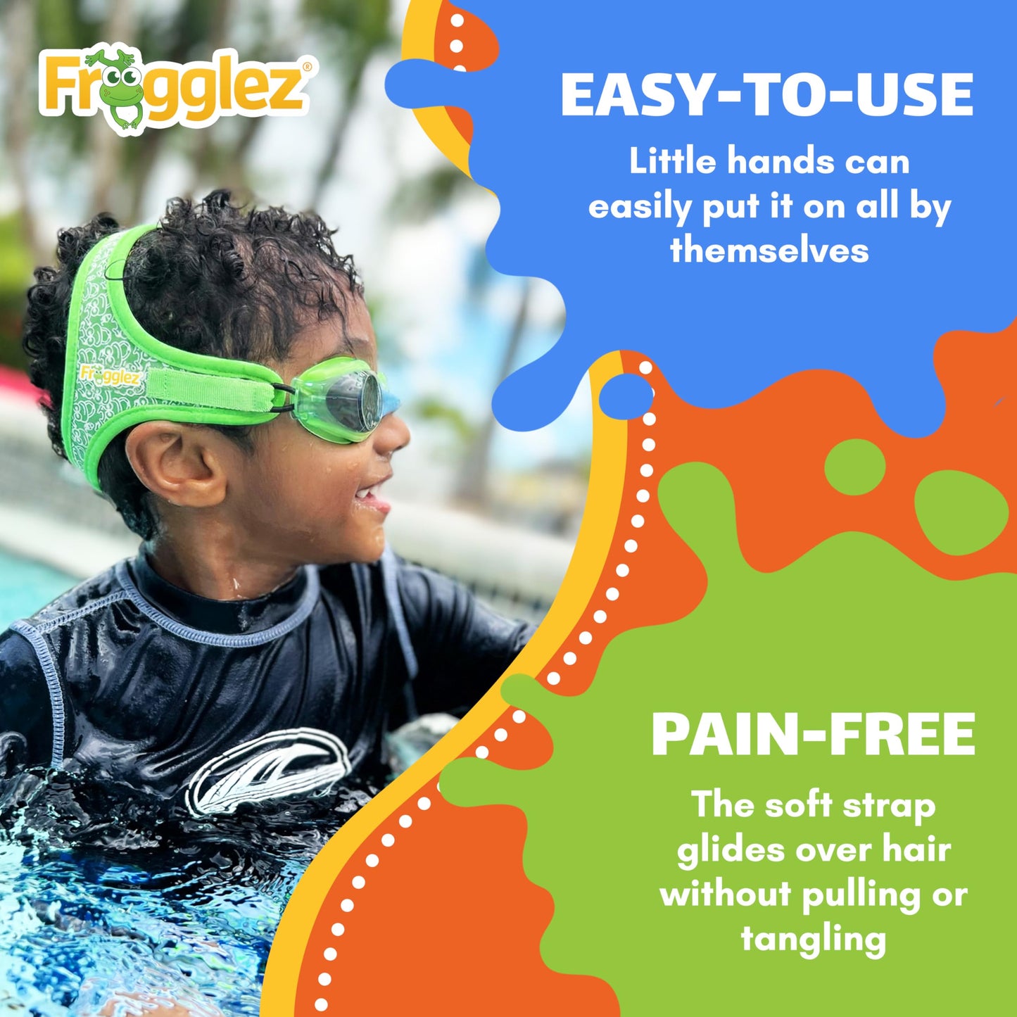 Frogglez Anti-Fog Swimming Goggles for Kids under 10 (Ages 3-10) Recommended by Parents; Premium Pain-Free Strap