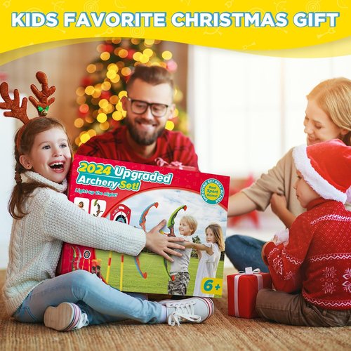Bow and Arrow for Kids 6-8 8-12, Archery Toy Set for Kids 6+ with Standing Target - Rechargeable/2 Light Up Bows/20 Arrows, Toys for 4-6 7 8 9 10-12 Boys Girls Birthday Gifts