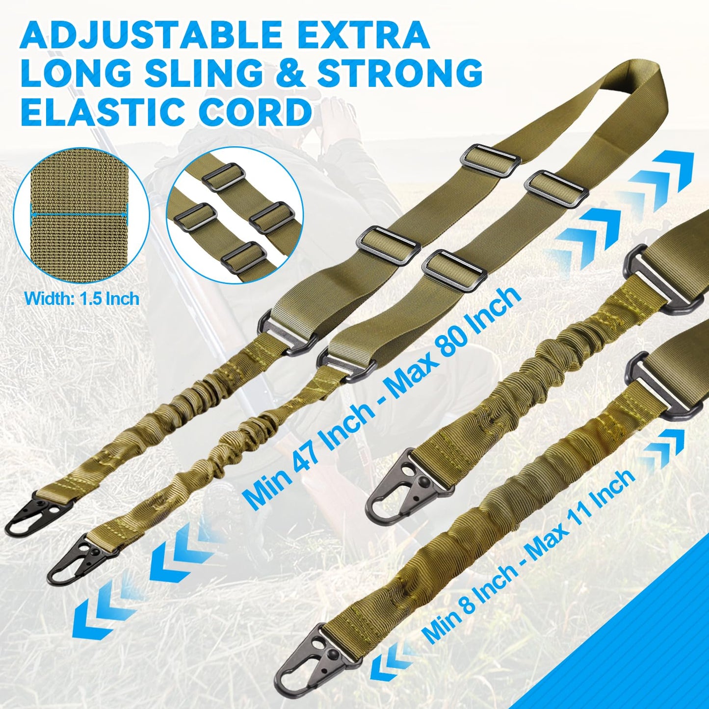 REERON Two Point Traditional Rifle Sling with 2 Pack 1.25" QD Swivel Mounts for Mlock - Adjustable Extra Long 2 Point Traditional Sling