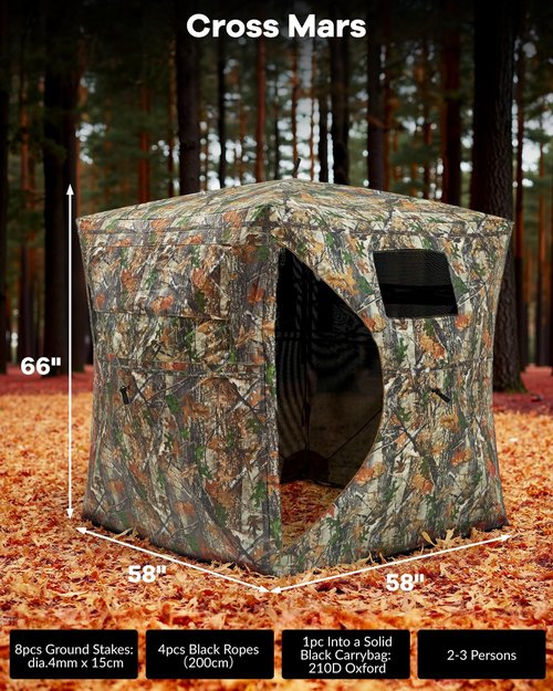 ChicCoutured Hunting Blinds- Portable 2-3 Person 270 Degree See Through Hunting Blind with Carrying Bag, Outdoor Turkey Gear, Ground Hunting Tent for Deer & Turkey Hunting