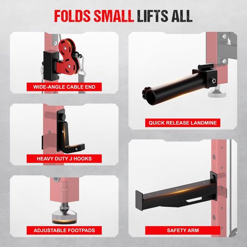 Goimu WM3 Folding Squat Rack, Wall Mounted Power Rack with Dual Independent Pulley System, Functional Trainer with 5 Adjustable Function Modes for Space Saving Home Gym