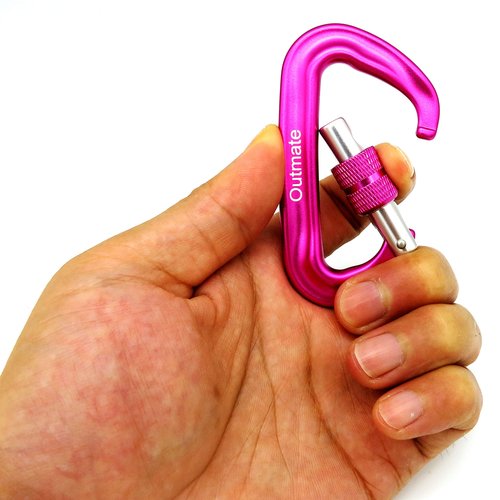 Outmate 12kN 3.2"x2" Heavy-Duty Carabiner Clips - Durable, Lightweight Aluminum Alloy Carabiners for Hiking, Camping, Keychains, Dog Leashes, Hammocks & More(Screw gate,2 Pink)