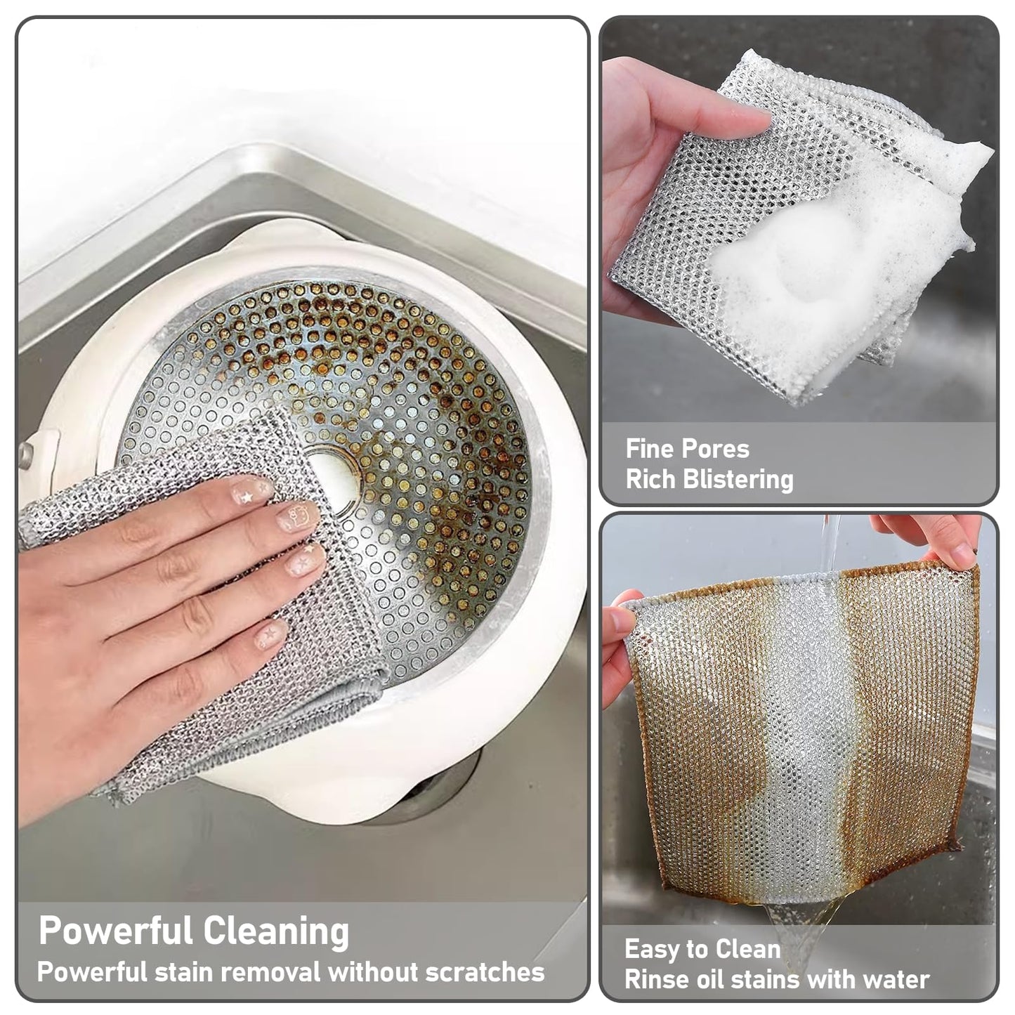 XANGNIER 10 Pcs Non Scratch Wire Dishcloth,2025 New Upgrade Steel Wool Cleaning Cloths for Wet and Dry,Multipurpose Wire Dishwashing Rag,Metal Mesh Miracle Cleaning Cloths for Kitchen,Dishes,Sink