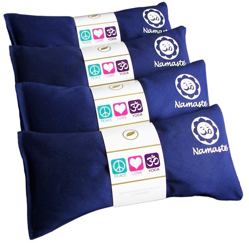 Lavender Eye Pillows - Yoga Eye Pillows Namaste Hot Cold Aromatherapy for Stress, Meditation, Spa, Relaxation Gifts - Made in USA by Happy Wraps - Set of 4 - Navy Cotton