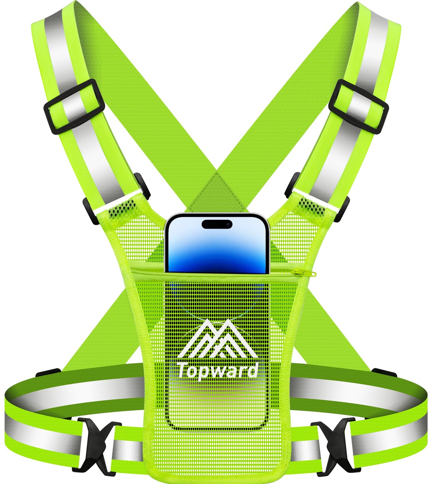 Topward Running Vest Chest Phone Holder for Women Men, Reflective Vest Safety Gear for Dog Walking Cycling - Adjustable Waist/Shoulder