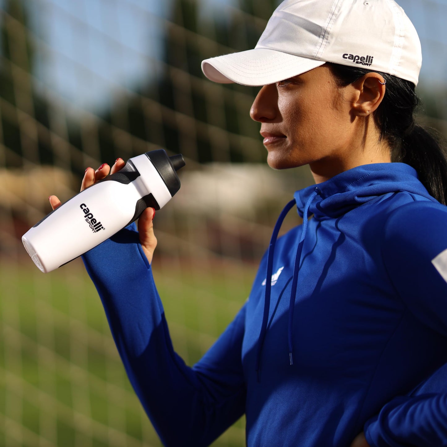 Capelli Sport Sports Water Bottle, Plastic Squeeze Water Bottle with Easy Open Nozzle and Grip Panels, White