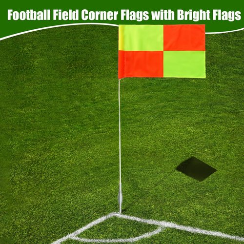 4 Pcs Soccer Corner Flags Set，67-Inch Portable Soccer Agility Poles and Football Field Corner Flags，Spring Mounted Spike Corner Flag Poles for Outdoor Grass Fields, Agility Training Soccer Equipment