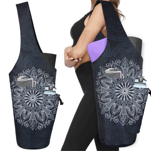 Yoga Mat Bag - Large Opening Long Tote Yoga Mat Carrier Holder Bag with Waterproof Wet Zipper Pocket and Drawstring Water Bottle Pocket - Yoga Bag Fit Most Size Mats - Mandala