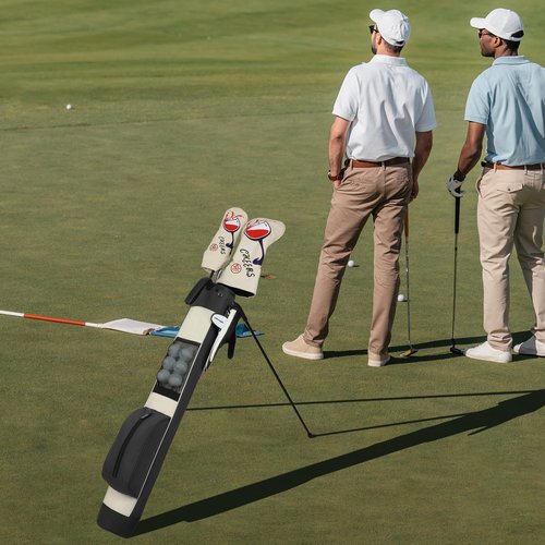 Golf Stand Bag Lightweight Small Golf Bag with Dual Strap Easy Carry 2 Way Dividers Multiple Pockets Golf Gun Bag with 2 Golf Wood Head Covers (Black)