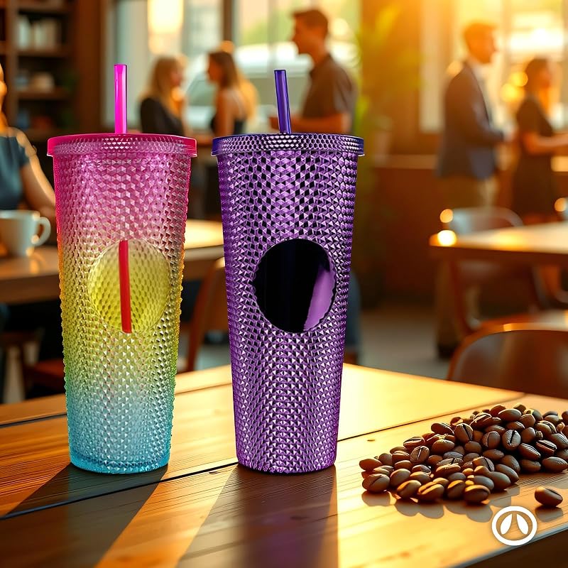Hogg 24 oz Studded Tumbler with Lid and Straw - Glossy Pink, Glitter Rhinestone Cup