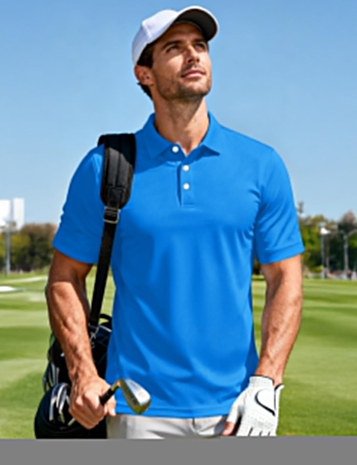 MAGCOMSEN Men's Polo Shirts Short Sleeve Athletic Pique Golf Shirt Dry Fit Performance Casual Work Polos for Men Azure