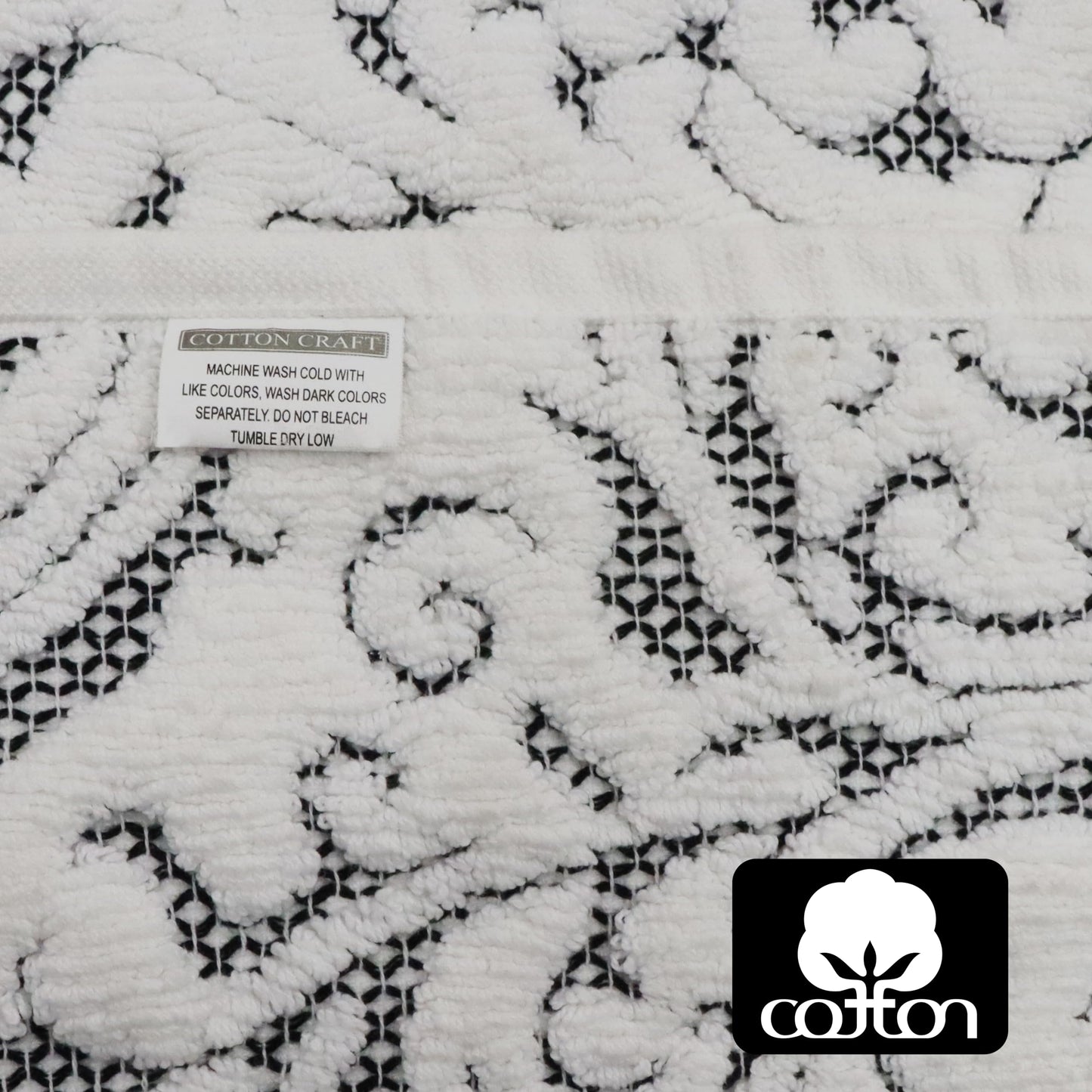 COTTON CRAFT Bath Tub Mat - 1 Pack Sculpted Damask Terry Jacquard Step Out Floor Mat - Heavyweight 1100 GSM Low Lint Absorbent Luxury Bathroom Mat - Shower Rug -Not a Bathroom Rug - 21 x 34 - Black