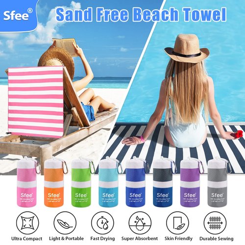 Sfee 4 Pack(8Pcs) Microfiber Travel Towel, Beach Towel Quick Dry Towel Camping Towel Super Absorbent Compact Lightweight Sports Towel Gym Towel Set for Beach, Gym, Hiking, Pool, Backpacking, Yoga