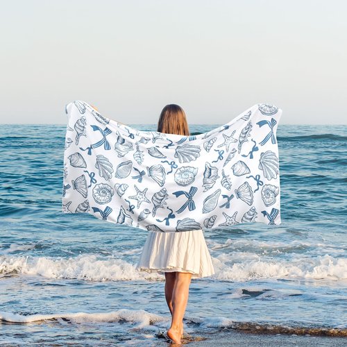 HunnmingRe Lager Coastal Ocean Starfish Conch Shell Beach Towel 70x35 in Blue Coquette Bow Pattern Microfiber Absorbent Quick Dry Adults Sand Blanket for Pool Party Bath Sport Travel Beach Swimming