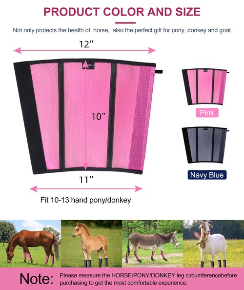 Gydoty Pony Fly Boots Set of 4 - Upgrade Mesh Horse Leggins with Leather Frame, Donkey Leg Fly Protection (Small, Blue)