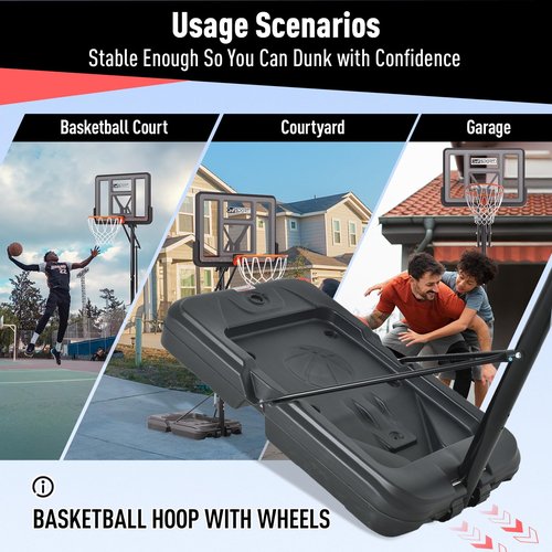 AWII SPORT Basketball Hoop Outdoor Protable, 4.8-10FT Height Adjustable Basketball Goal System with 44 Inch Impact Backboard and Portable Wheels for Adults